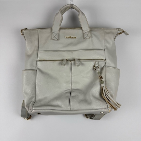 Lily Jade Caroline Convertible Diaper Bag – Vegan Leather – Light Gray - Picture 1 of 10